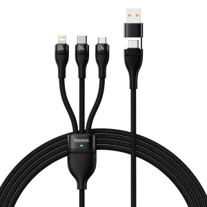 کابل تبدیل USB/USB-C به لایتنینگ/USB-C/micro-USB باسئوس مدل Flash Series 2-100W طول 1.2 متر