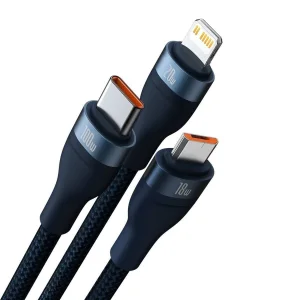 کابل تبدیل USB/USB-C به لایتنینگ/USB-C/micro-USB باسئوس مدل Flash Series 2-100W طول 1.2 متر