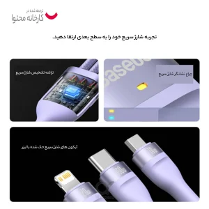 کابل تبدیل USB/USB-C به لایتنینگ/USB-C/micro-USB باسئوس مدل Flash Series 2-100W طول 1.2 متر