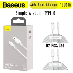 کابل تبدیل USB به USB-C باسئوس مدل Simple Wisdom 40W طول 1.5 متر بسته 2 عددی