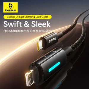 کابل تبدیل USB-C به لایتنینگ بیسوس مدل Lit Button-Control 20W طول 2 متر