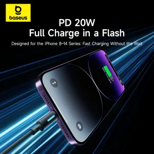 کابل تبدیل USB-C به لایتنینگ بیسوس مدل Lit Button-Control 20W طول 2 متر