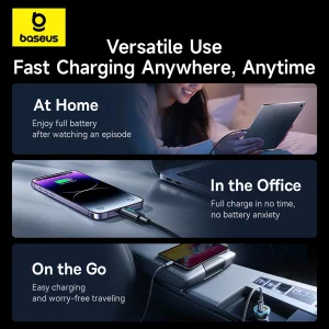 کابل تبدیل USB-C به لایتنینگ بیسوس مدل Lit Button-Control 20W طول 2 متر