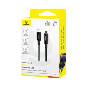 کابل تبدیل USB-C به لایتنینگ بیسوس مدل Lit Button-Control 20W طول 2 متر