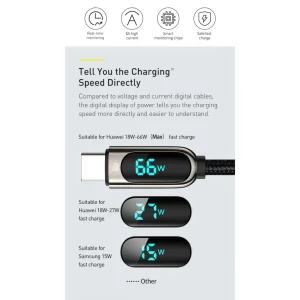کابل تبدیل USB به USB-C باسئوس مدل Digital Display 66w طول 1 متر