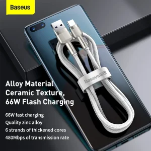 کابل تبدیل USB به USB-C باسئوس مدل Metal Data cable 66W  طول 2 متر