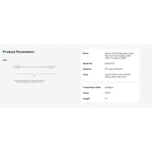 کابل USB-C بیسوس مدل PicoGo Magnetic 240W طول 1 متر
