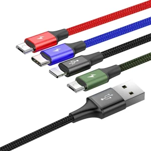 کابل تبدیل USB به لایتنینگ/ microUSB/ USB-C باسئوس مدل CA1T4-C01 طول 1.2 متر