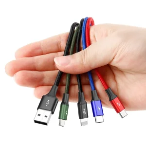 کابل تبدیل USB به لایتنینگ/ microUSB/ USB-C باسئوس مدل CA1T4-C01 طول 1.2 متر