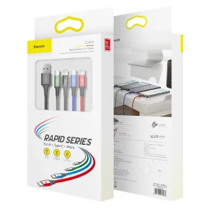 کابل تبدیل USB به لایتنینگ/ microUSB/ USB-C باسئوس مدل CA1T4-C01 طول 1.2 متر