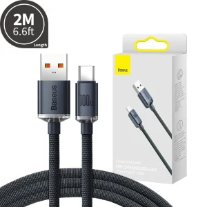 کابل USB به USB-C باسئوس مدل Crystal Shine Series (100W) طول 2 متر