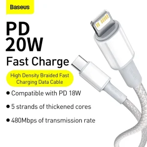 کابل تبدیل USB-C به لایتنینگ باسئوس مدل CATLGD-02 طول 1 متر