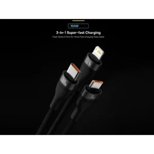 کابل تبدیل USB به USB-C / microUSB / لایتنینگ باسئوس مدل ONE-FOR-THREE 100Wطول 1.2 متر
