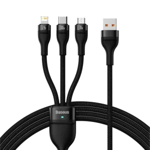 کابل تبدیل USB به USB-C / microUSB / لایتنینگ باسئوس مدل ONE-FOR-THREE 100Wطول 1.2 متر