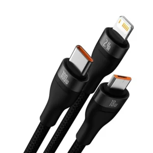 کابل تبدیل USB به USB-C / microUSB / لایتنینگ باسئوس مدل ONE-FOR-THREE 100Wطول 1.2 متر