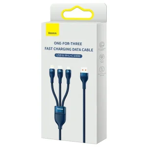 کابل تبدیل USB به USB-C / microUSB / لایتنینگ باسئوس مدل Flash Series Ⅱ 100W طول 1.2 متر