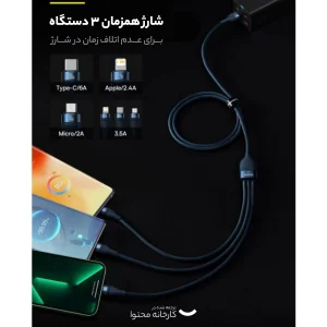 کابل تبدیل USB به USB-C / microUSB / لایتنینگ باسئوس مدل Flash Series Ⅱ 100W طول 1.2 متر