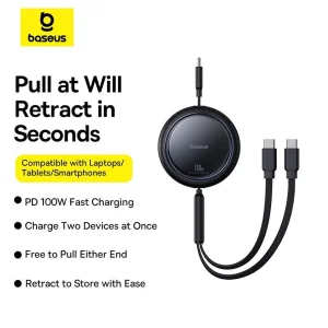 کابل تبدیل 1 به 2 USB-C بیسوس مدل Free2Pull 100W طول 1 متر