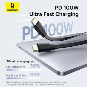 کابل تبدیل 1 به 2 USB-C بیسوس مدل Free2Pull 100W طول 1 متر