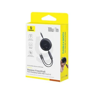 کابل تبدیل 1 به 2 USB-C بیسوس مدل Free2Pull 100W طول 1 متر