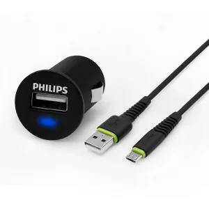 شارژر فندکی فیلیپس مدل DLP-2520U به همراه کابل تبدیل microUSB