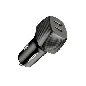 شارژر فندکی 30 وات 2 پورت فیلیپس مدل DLP5522C به همراه کابل تبدیل USB-C