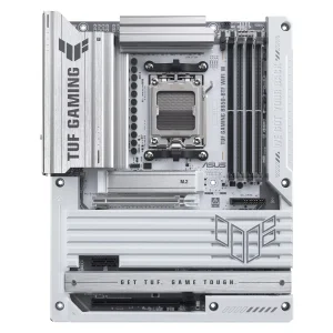 مادربرد ایسوس مدل TUF GAMING B850-BTF WIFI W، فرم فاکتور ATX، سوکت AMD AM5، دارای چهار اسلات رم DDR5، دارای 3 اسلات M.2، دارای Wi-Fi 7 و بلوتوث داخلی، پشتیبانی از پردازنده‌های Ryzen 9000، چیپست AMD B850، پشتیبانی از اورکلاک پردازنده و پمپ AIO
