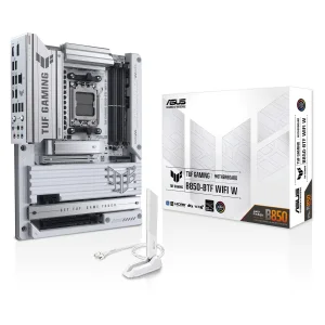 مادربرد ایسوس مدل TUF GAMING B850-BTF WIFI W، فرم فاکتور ATX، سوکت AMD AM5، دارای چهار اسلات رم DDR5، دارای 3 اسلات M.2، دارای Wi-Fi 7 و بلوتوث داخلی، پشتیبانی از پردازنده‌های Ryzen 9000، چیپست AMD B850، پشتیبانی از اورکلاک پردازنده و پمپ AIO