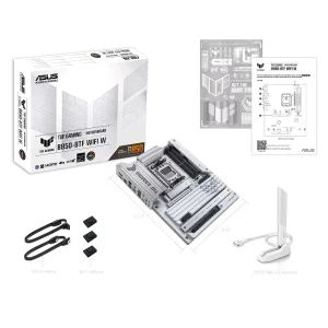 مادربرد ایسوس مدل TUF GAMING B850-BTF WIFI W، فرم فاکتور ATX، سوکت AMD AM5، دارای چهار اسلات رم DDR5، دارای 3 اسلات M.2، دارای Wi-Fi 7 و بلوتوث داخلی، پشتیبانی از پردازنده‌های Ryzen 9000، چیپست AMD B850، پشتیبانی از اورکلاک پردازنده و پمپ AIO