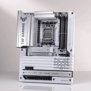 مادربرد ایسوس مدل TUF GAMING B850-BTF WIFI W، فرم فاکتور ATX، سوکت AMD AM5، دارای چهار اسلات رم DDR5، دارای 3 اسلات M.2، دارای Wi-Fi 7 و بلوتوث داخلی، پشتیبانی از پردازنده‌های Ryzen 9000، چیپست AMD B850، پشتیبانی از اورکلاک پردازنده و پمپ AIO