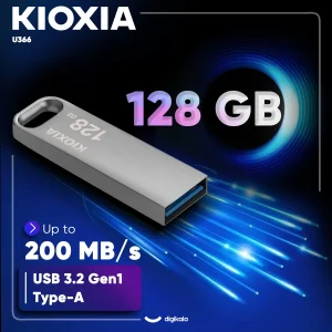 فلش‌مموری 128 گیگابایت کیوکسیا مدل U366 با بدنه فلزی، رابط USB 3.2، سرعت انتقال 200 مگابایت بر ثانیه، مقاوم در برابر ضربه و قابلیت اتصال به بند کلید