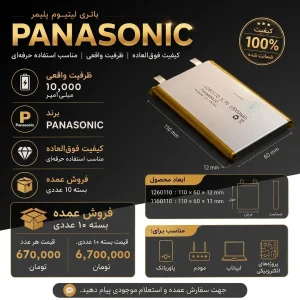 باتری لیتیوم پلیمری قابل شارژ پاناسونیک مدل H  ظرفیت ۱۰۰۰۰ میلی‌آمپر تعداد ۱۰عددی