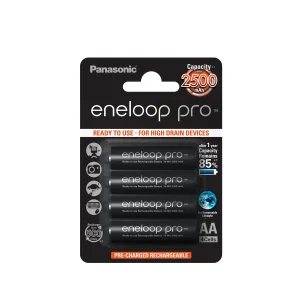 باتری قلمی قابل شارژ پاناسونیک مدل Eneloop Pro BK-3HCDE/2BE بسته 4 عددی