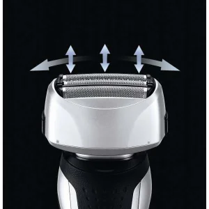 ماشین اصلاح موی صورت پاناسونیک مدل ES-RF31 با قابلیت اصلاح خشک و مرطوب، تنظیم خودکار سرعت موتور، چهار تیغه، حرکت سری در چند جهت، تیغه از آلیاژ نقره و استیل ضد زنگ، باتری قابل شارژ، مقاوم در برابر آب و لغزش
