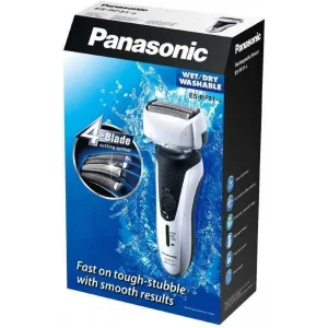 ماشین اصلاح موی صورت پاناسونیک مدل ES-RF31 با قابلیت اصلاح خشک و مرطوب، تنظیم خودکار سرعت موتور، چهار تیغه، حرکت سری در چند جهت، تیغه از آلیاژ نقره و استیل ضد زنگ، باتری قابل شارژ، مقاوم در برابر آب و لغزش