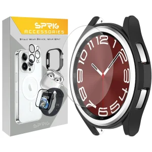 کاور اسپریگ مدل PC-Bumper مناسب برای ساعت هوشمند سامسونگ Galaxy Watch 6 Classic 47mm به همراه محافظ صفحه نمایش