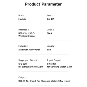 کابل شارژ USB-C مک دودو مدل CA-417 مناسب برای ساعت هوشمند سامسونگ Galaxy Watch 4-6 Fit2/3  5Pro 4/6Classic