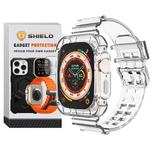 بند آلتیمیت شیلد مدل Transparent Shock مناسب برای اپل واچ 49 mm سری Ultra / Ultra 2 به همراه کاور
