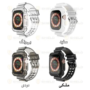بند آلتیمیت شیلد مدل Transparent Shock مناسب برای اپل واچ 49 mm سری Ultra / Ultra 2 به همراه کاور