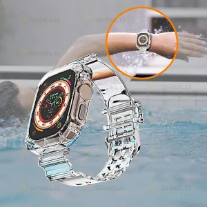 بند آلتیمیت شیلد مدل Transparent Shock مناسب برای اپل واچ 49 mm سری Ultra / Ultra 2 به همراه کاور