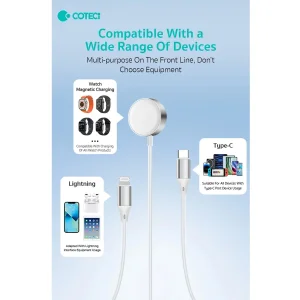 کابل تبدیل USB-C به لایتنینگ/USB-C کوتتسی مدل IW-012 به همراه شارژر بیسیم اپل واچ طول 1.2 متر