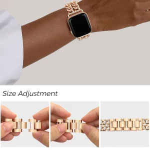 بند راینو مدل دو ردیف مناسب برای اپل واچ سری SE/1/2/3/4/5/6/7/8/9 سایز 38/40/41mm