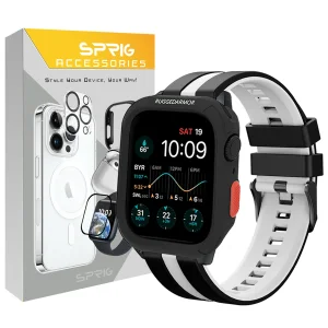 بند اسپریگ مدل Ferrer Rugged مناسب برای اپل واچ 44/45 میلی متری سری 4/5/6/7/SE/SE2/SE3 به همراه کاور