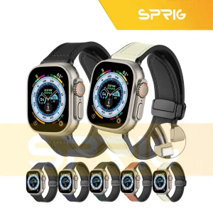 بند اسپریگ مدل Magnetic Leather Silicon مناسب برای اپل واچ سری 1/2/3/4/5/6/7/8/SE/ULTRA سایز 42/44/45/49 میلی متری