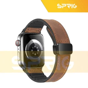 بند اسپریگ مدل Magnetic Leather Silicon مناسب برای اپل واچ سری 1/2/3/4/5/6/7/8/SE/ULTRA سایز 42/44/45/49 میلی متری