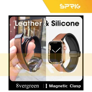 بند اسپریگ مدل Magnetic Leather Silicon مناسب برای اپل واچ سری 1/2/3/4/5/6/7/8/SE/ULTRA سایز 42/44/45/49 میلی متری