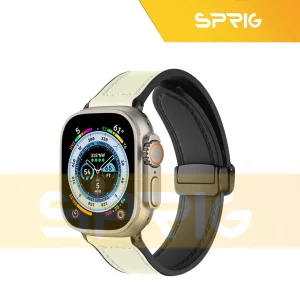 بند اسپریگ مدل Magnetic Leather Silicon مناسب برای اپل واچ سری 1/2/3/4/5/6/7/8/SE/ULTRA سایز 42/44/45/49 میلی متری