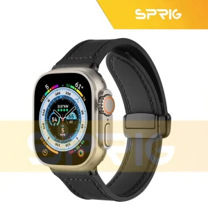 بند اسپریگ مدل Magnetic Leather Silicon مناسب برای اپل واچ سری 1/2/3/4/5/6/7/8/SE/ULTRA سایز 42/44/45/49 میلی متری