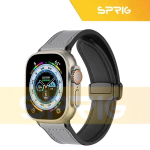 بند اسپریگ مدل Magnetic Leather Silicon مناسب برای اپل واچ سری 1/2/3/4/5/6/7/8/SE/ULTRA سایز 42/44/45/49 میلی متری