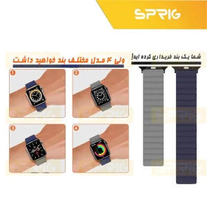 بند اسپریگ مدل Silicone Magnetic Link BK مناسب برای اپل واچ سری Se/1/2/3/4/5/6/7/8/9/Ultra/Ultra2 سایز 42/44/45 میلی متری